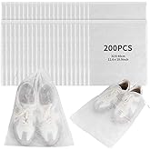 KEJJNYER 200 Pcs Dust Proof Shoe Bag, Non Woven Shoe Storage Bags for Men and Women, Drawstring White Shoes Pouch Storage for Travel (12.8 x 18.9 Inch)