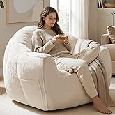 HOOBRO Bean Bag Chair, Oversized Bean Bag Sofa for Adults, Comfy Faux Fur Reading Chair with Memory Foam Filling, Stuffed Large Lounge Floor Sofa for Bedroom, Corner, White WT01SO01