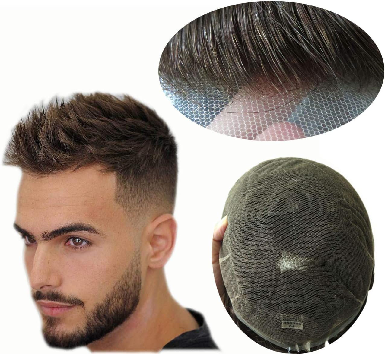 Natural Mens Toupee Human Hair Brown Hair Replacement System Soft Swiss Lace Hairpieces Undetectable Hairline #5