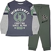 Minecraft Creeper Boys 2-Piece Jersey Set, Long Sleeve Active Mesh T-Shirt & Jogger Pants Bundle for Kids