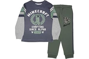 Minecraft Creeper Boys 2-Piece Jersey Set, Long Sleeve Active Mesh T-Shirt & Jogger Pants Bundle for Kids