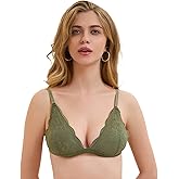 Women's Lace Bralettes Triangle Wireless Bras with Adjustable Straps V Neck Soft Unpadded Multicolors-Petite