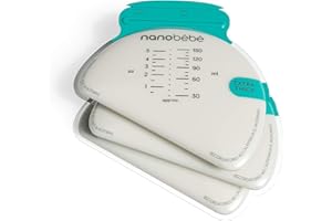 Nanobébé 50 Breastmilk Storage Bags - Cools & Thaws Evenly 2X Faster, to Protect nutrients Refill Pack, Breastfeeding Supplies, Save Space & Track Pumping – Breastmilk Bags for Freezer or Fridge