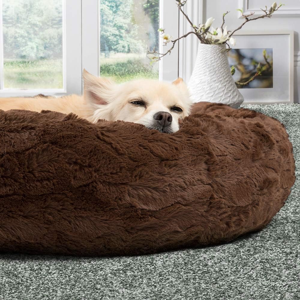 Best Friends by Sheri Luxury Faux Fur Donut Cuddler (23x23), Dark Chocolate - Small Round Donut Cat and Dog Cushion Bed, Orthopedic Relief : Pet Supplies