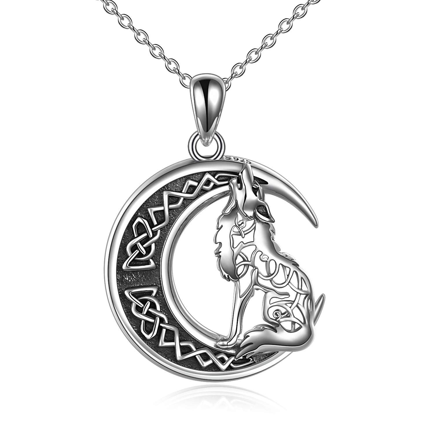 YFN Sterling Silver Wolf Necklace for Women Celtic Knot Moon Wolf Pendant Jewellery Gifts for Men Women (silver 3-wolf necklace)