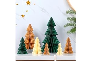 Cinnvoice 7 Pcs Neutral Christmas Tree Honeycomb Centerpiece Minimalist 3D Paper Trees Centerpiece Neutral Modern Christmas Decor Rustic Reusable Xmas Paper Table Decoration for Xmas Winter Home Decor
