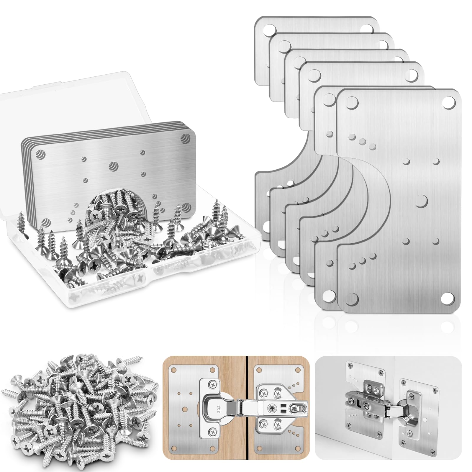 Photo 1 of 6 Pcs Cabinet Hinge Repair Replacement Kit, Stainless Steel Cabinets Hinge Repair Plate Brackets with Screws, Hinges Repair Board, Kitchen Cupboard Door Hinge Repair Fixing Plates
