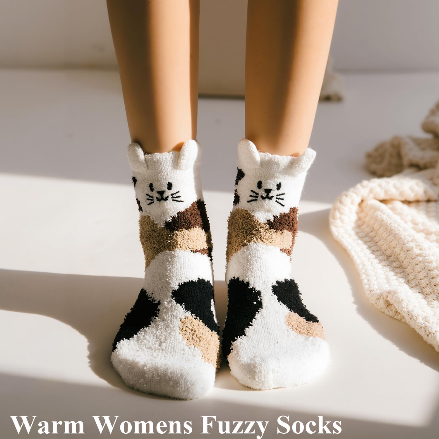 Loritta 3 Pairs Womens Fuzzy Socks Winter Warm Fluffy Soft Slipper Home Sleeping Cute Animal Socks