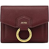 JW PEI Small Wallet Purse Ultra Slim Vegan Leather Cards Holder Travel Purse for Women (Wine Red)