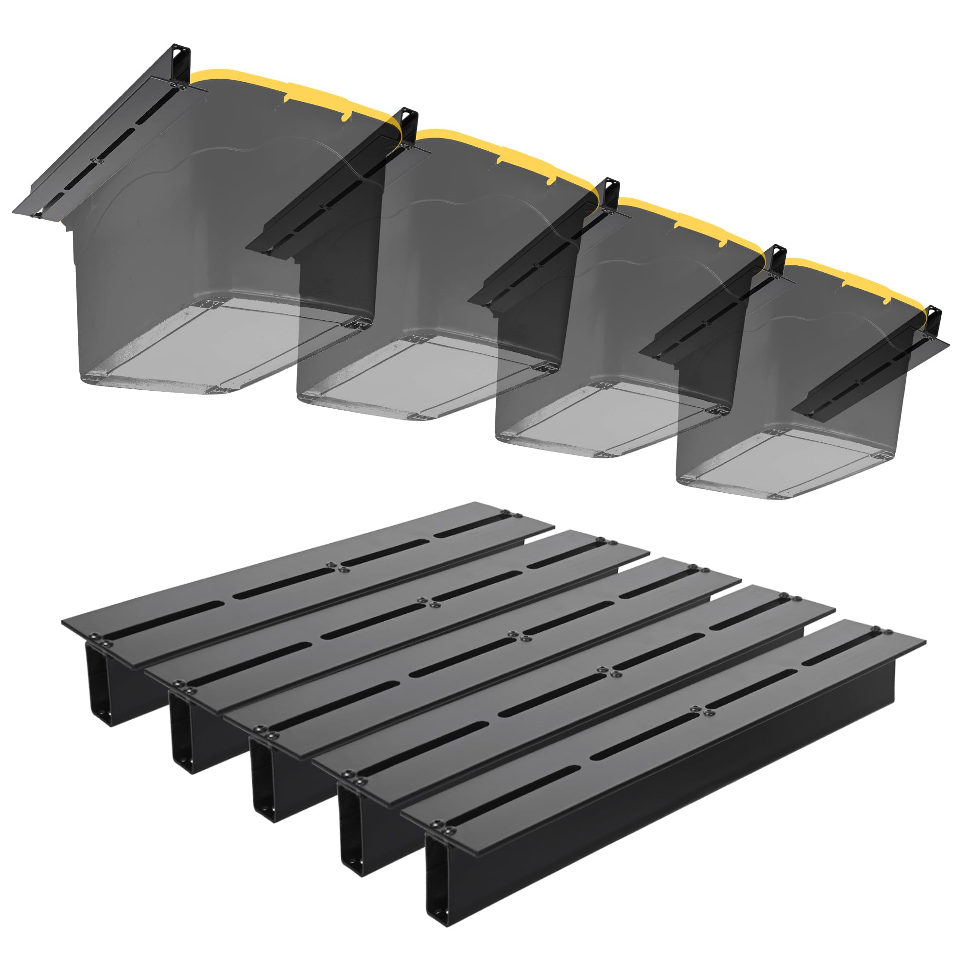 Photo 1 of Heevir Over head Garage Storage Rack, Ceiling Bin Organization System, Ceiling Organizer for Totes with Adjustable Width, Heavy Duty Ceiling Container Bin Rack(4 Bins)