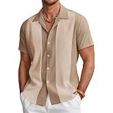 COOFANDY Men's Vintage Bowling Shirt Short Sleeve Button Down Summer Cuba Beach Shirts