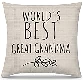 PUHEI Great Grandma Gifts Pillow Covers 18x18, Best GG Gifts for Mother's Day Birthday, World's Best Great Grandma Decorative Throw Pillow Cover for Home Bedroom Living Room Couch Bed
