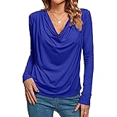 LYANER Women's Loose Cowl Neck Ruched Stretch Long Sleeve Blouse Shirt Top