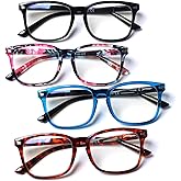 Henotin 4-Pack Blue Light Blocking Reading Glasses Women Men,Spring Hinge Computer Readers,Anti UV Ray Square Nerd Eyeglasses (Mixed Color-C, 0.00)