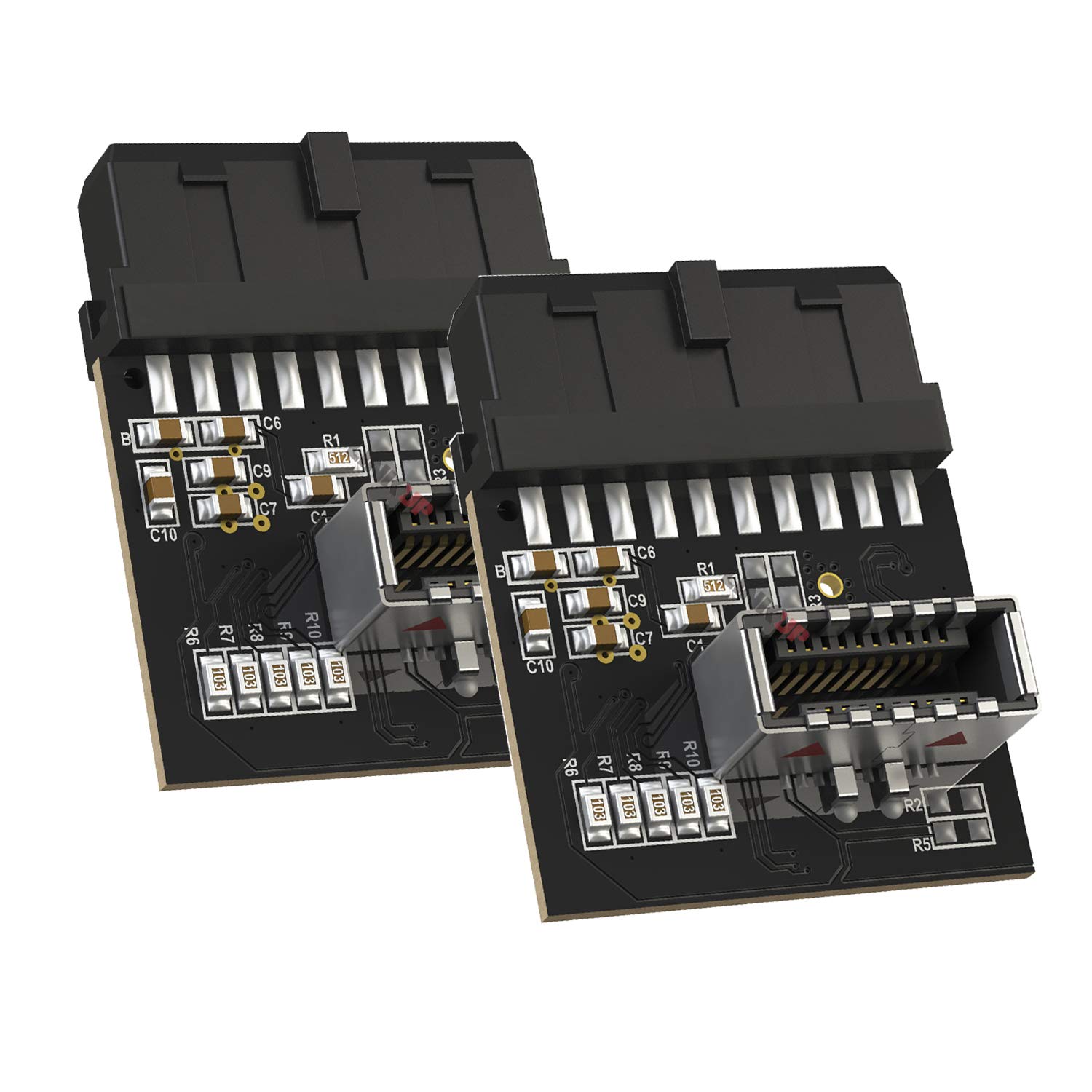 LINKUP - (2 PACK [Active Chip] USB 3.0 (3.2 Gen 1) Internal IDC 20 Pin Motherboard Header to A-Key (Type-E) 20 Pin Female Converter for Type C Panel Mount Adapter
