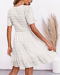 BTFBM Women's V Neck Smocked Short Sleeve Casual