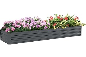 Outsunny 8 x 2 x 1ft Galvanized Raised Garden Bed Kit, Outdoor Metal Elevated Planter Box with Safety Edging, Large Raised Bed for Growing Flowers, Herbs and Vegetables, Dark Gray
