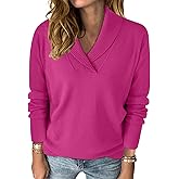 HDLTE Casual V Neck Sweaters for Women – Shawl Collar Long Sleeve Work Sweater Dressy