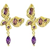 14K Gold Plated Butterfly Earrings for Women | Dangle Stud Dainty CZ Purple Earrings for Daily Wear, Hypoallergenic Fashion Jewelry Gifts