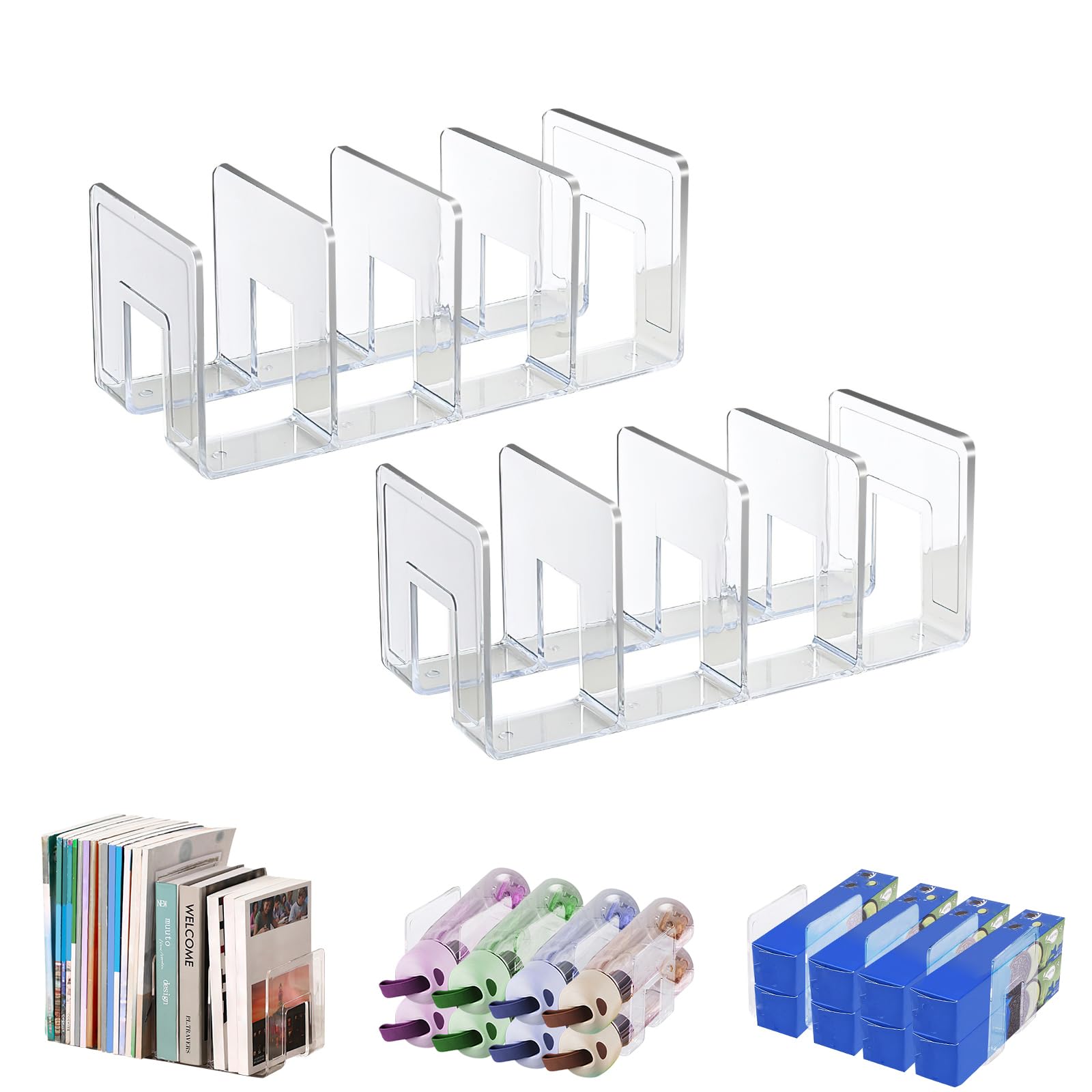 Marte Vanci 4 Slots Acrylic Magazine Holder Desktop File Sorter Organiser Rack Bookshelf Lever Arch Filing Rack Clear Kitchen Wrap Organiser Handbag Cluthes Storage Divider 2 Pack