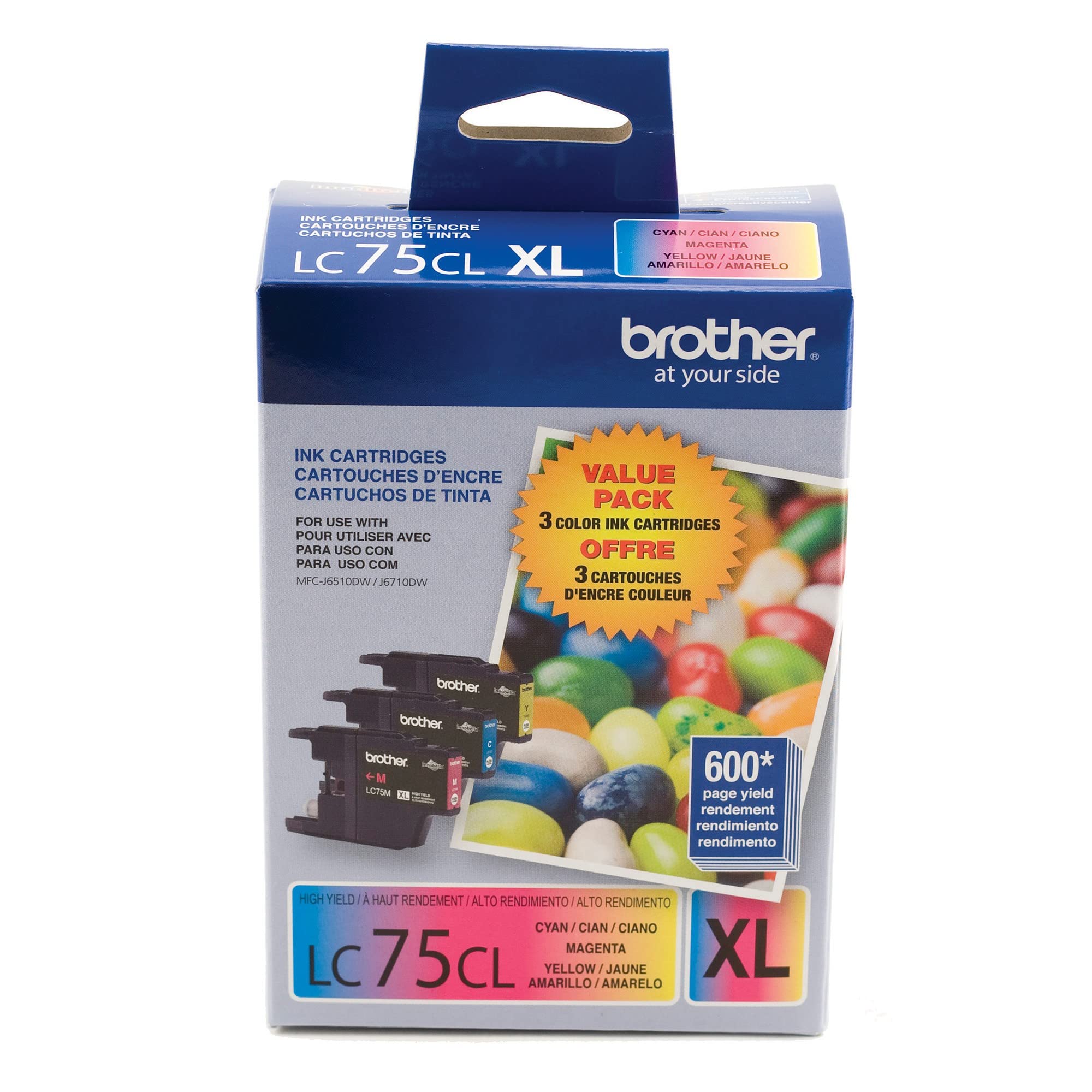 Brother LC753PKS XL High Yield 3 Pack - 1 Each LC75C, LC75M, LC75Y Ink, Yellow/cyan/magenta