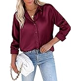 siliteelon Button Down Shirts For Womn Satin Women Blouse Silk Long Sleeve Dress Shirt Business Tops Office Work