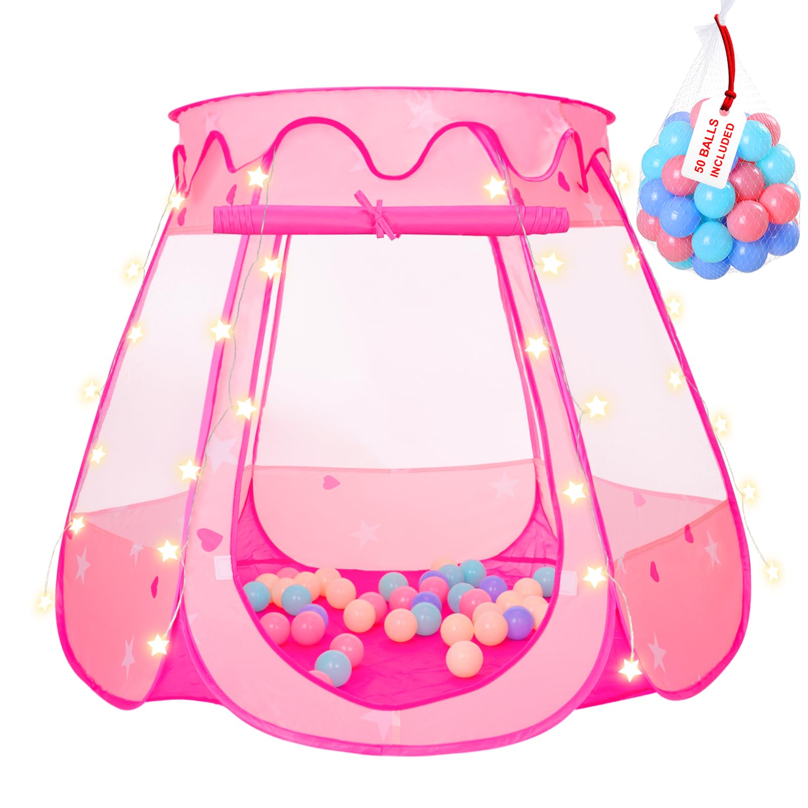Photo 1 of Pop Up Princess Tent with 50 Balls,Ball Pit with Star Lights for 1 2 3 Year Old Girl Birthday Gift,Princess Toys for Toddlers with Carrying Bag,Play Tent for Kids Indoor|Outdoor