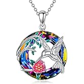 SHINYKEND 925 Sterling Silver Hummingbird Flower Necklace for Women, Colorful Crystal Hummingbird Pendant Necklace, Bird Jewelry Gift, Anniversary Birthday for Girlfriend Wife Mom 18+2 Inch