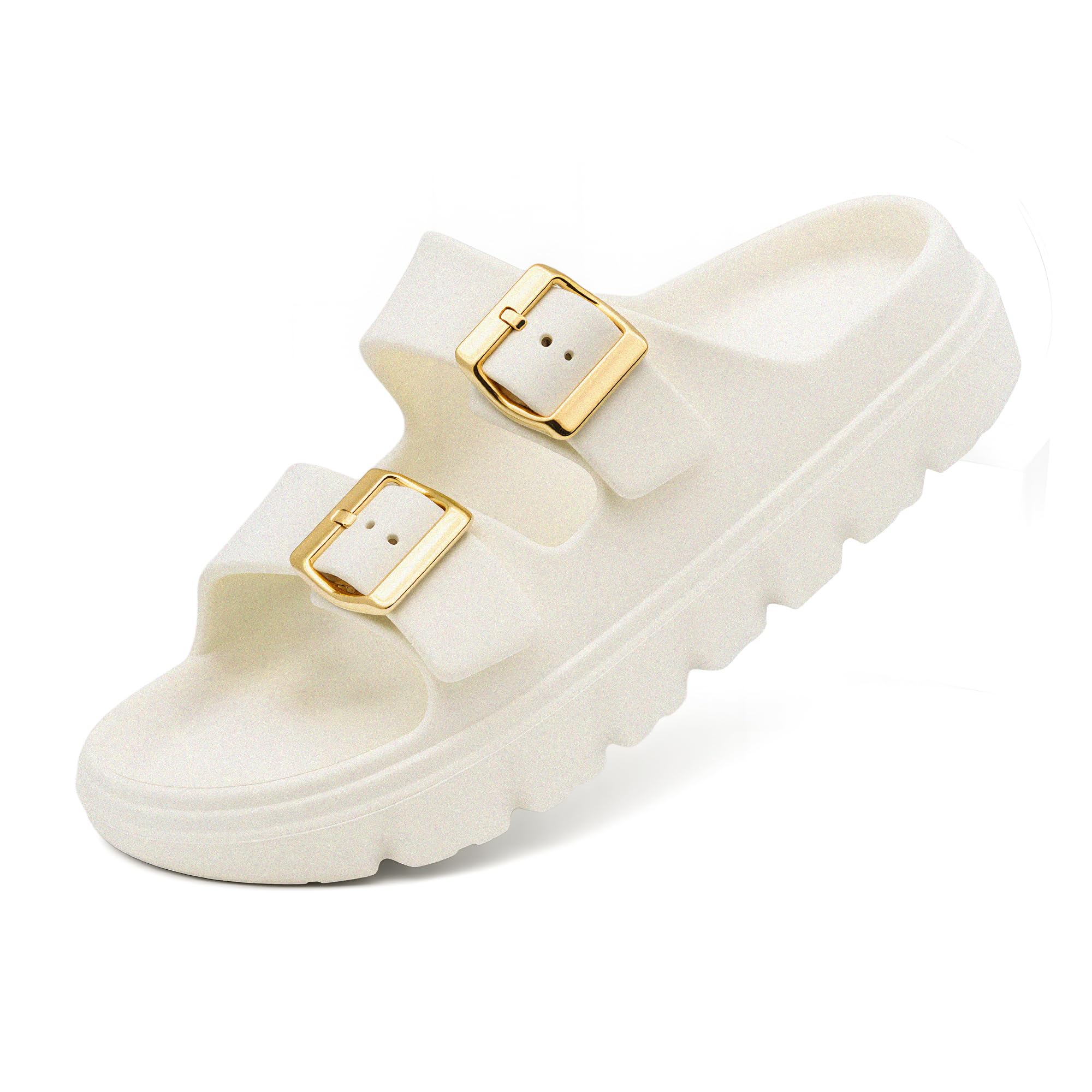 Women's Slides Sandals with Arch Support – Double Buckle & Adjustable Strap Slides – Non-Slip Soft EVA Recovery Platform Sandals for Women – Lightweight Comfy Beach Slides for Spring Summer Autumn