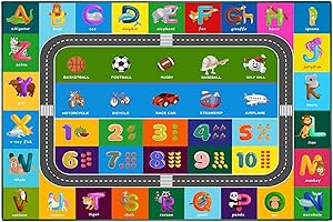 FUBULLISH ABC Alphabet, Numbers, Ball and Vehicle Baby Educational Rug, Kids Playtime Collection Area Rug, Soft Non Slip Playroom Mat Carpet for Children Bedroom, Toddler Classroom (70.9 x 47.2 inch)