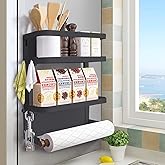 Dr.BeTree Magnetic Spice Rack for Refrigerator Magnetic Paper Towel Holder for Fridge Magnetic Shelf Magnetic Shelves Fridge Magnet Organizer Spice Rack Kitchen Organization Kitchen Storage Black