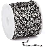 33 Feet Stainless Steel Enamel Chains Bulk, 2mm 304 Stainless Steel Black Enamel Beaded Cable Link Chain Roll Spool for Jewelry Making