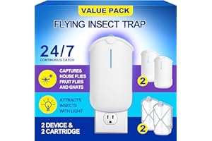 HUSACO 2 Flying Insect Traps & 2 Cartridges - Compatible with ZEVOM364A Refill - Plug in Fruit Fly Trap for Indoor - Bug Catcher for Gnats, House & Fruit Flies - Use in Any Room (2 Device & 2 Cartridges)