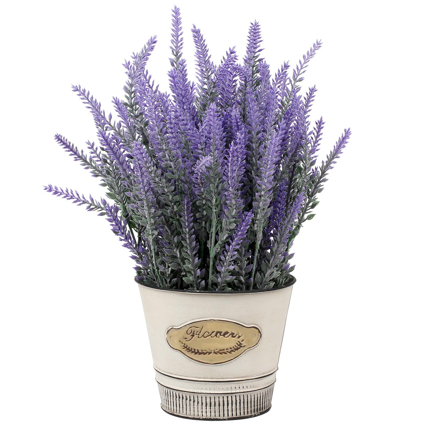 Briful Artificial Plants Lavender in Pot Flocked Artificial Lavender in Galvanized Pot, Fake Plants Outdoor Artificial Flowers Indoor for Home Garden Bedroom Decor