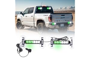 Tiannor 2X 6.1 inch Emergency Strobe Lights Green White 12 LED Warning Flashing Safety Dash Side/Front/Rear Windshield Lights Grill Surface Mount forVolunteer Firefighter Vehicles POV Trucks Car...