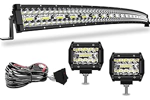 DakRide 52" LED Light Bar Curved Triple Row 1122W Flood Spot Combo Beam Off Road Lights 2pc 4inch 60W Spot Driving Fog Lights with Rocker Switch Harness Wiring for Trucks ATV UTV Jeep Boat Pickup
