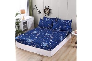 Kids Galaxy Fitted Sheet Boys Girls Outer Space Universe Planet Bed Sheet Set Queen Size for Children Bedroom Ultra Soft Spac