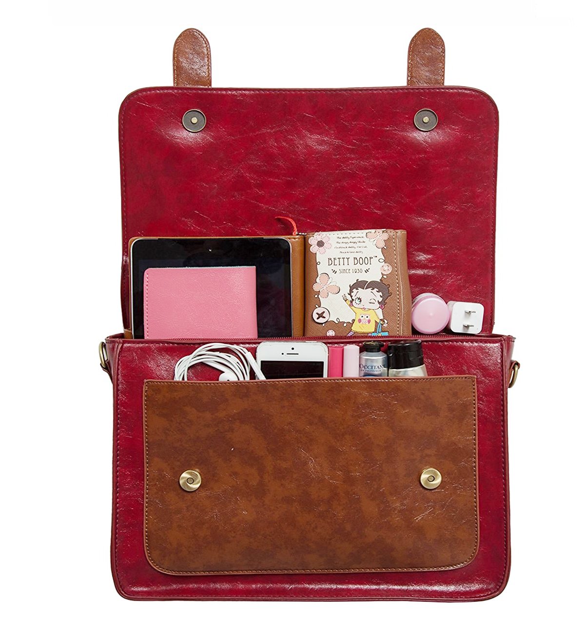 Women\'s Vintage Flap-Over PU Leather Messenger Bag Shoulder Satchel Handbags (One Size, Burgundy)