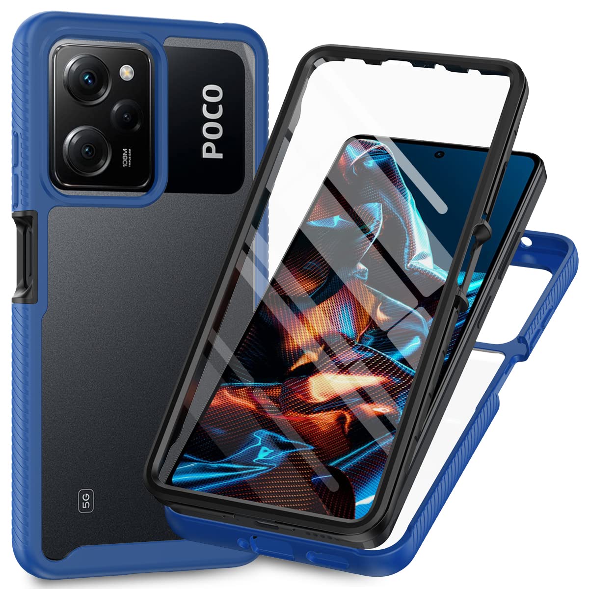 XINNI Case for Xiaomi Poco X5 Pro 5G(Redmi Note 12 Pro 5G), 360 Degree Shockproof Protective All-Round Protection with Built-in Screen Protector, Robust Bumper Outdoor Cover, Dark Blue — image 1