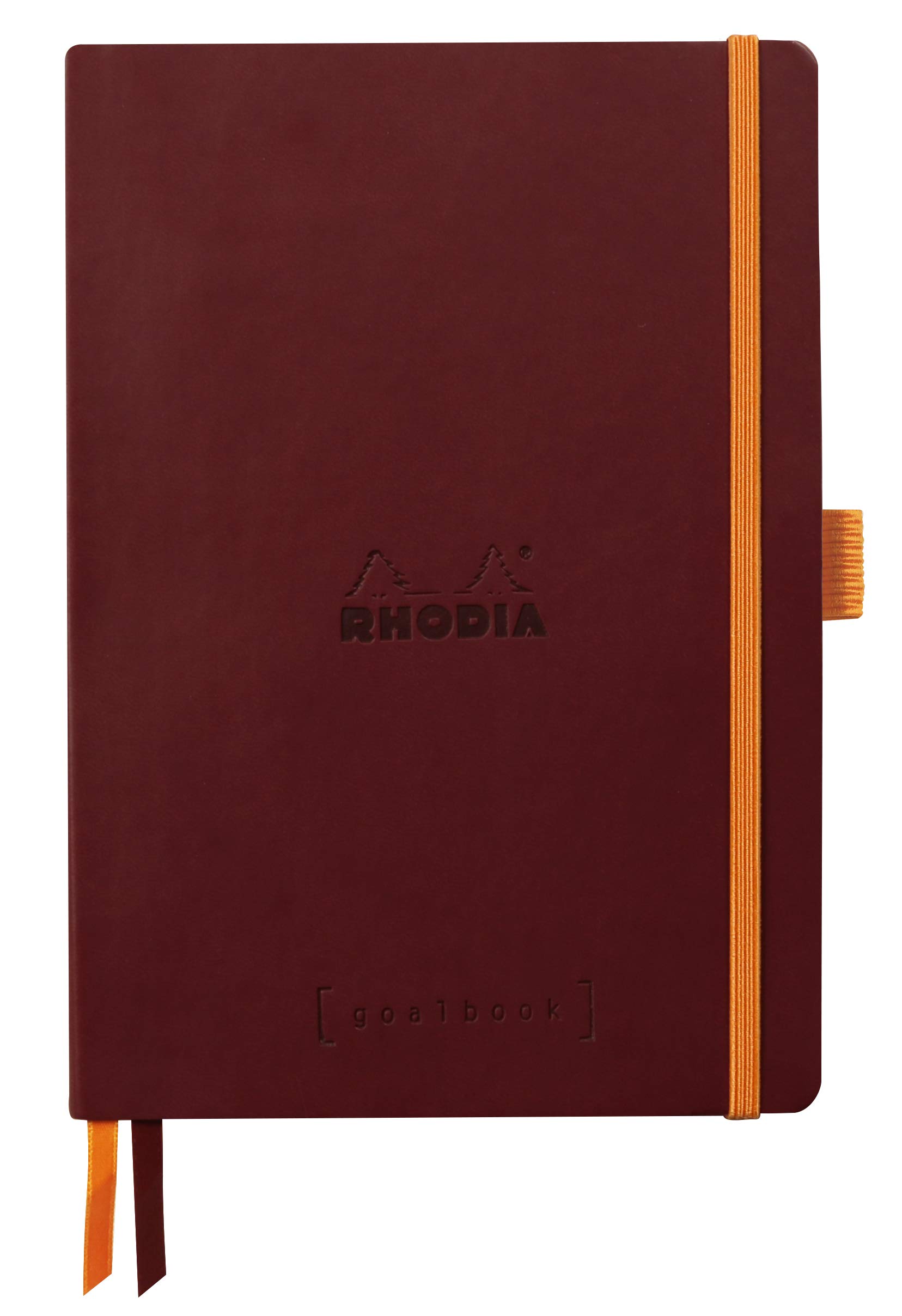 Rhodia 117800C - Rhodiarama Leatherette Softcover Goal book A5 (14.8x21 cm),240pgs DOT Clairefontaine ivory paper 90 g 2 ribbons elastic closure - Burgundy