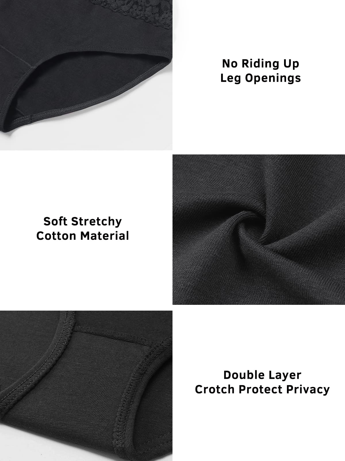 Wealurre Damen Unterhosen Baumwolle Slip Damen Unterwäsche Spitze Unterwäsche Frauen Höschen 5er Pack (6004 Black,M) 4