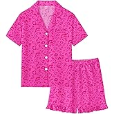 SWOMOG Girls Pajamas Silk Satin Pajama Set Short Sleeve Button Down Sleepwear Soft Cute PJs with Ruffle Shorts Loungewear