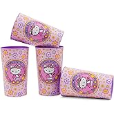 Silver Buffalo Sanrio Hello Kitty Flowers 4-Piece Plastic Cup Set | Reusable Drinkware For Birthdays, Parties, Events | Each Holds 22 Ounces