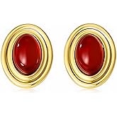 Catuni Chunky Gold Color Earrings Fashion Geometric 18K Gold Turquoise Lapis Lazuli Green Red Oval Earrings for Women