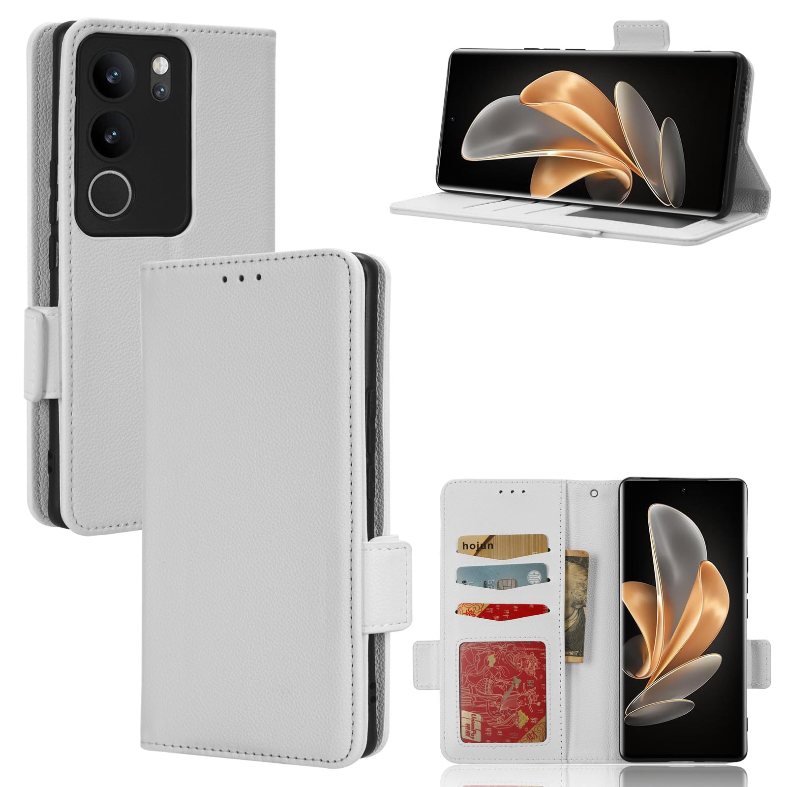 BELLA BEAR Vivo V29 5G Phone Case, Magnetic Flip Leather Wallet Case, Kickstand Case, Shockproof Protective Case for Vivo V29 5G-White