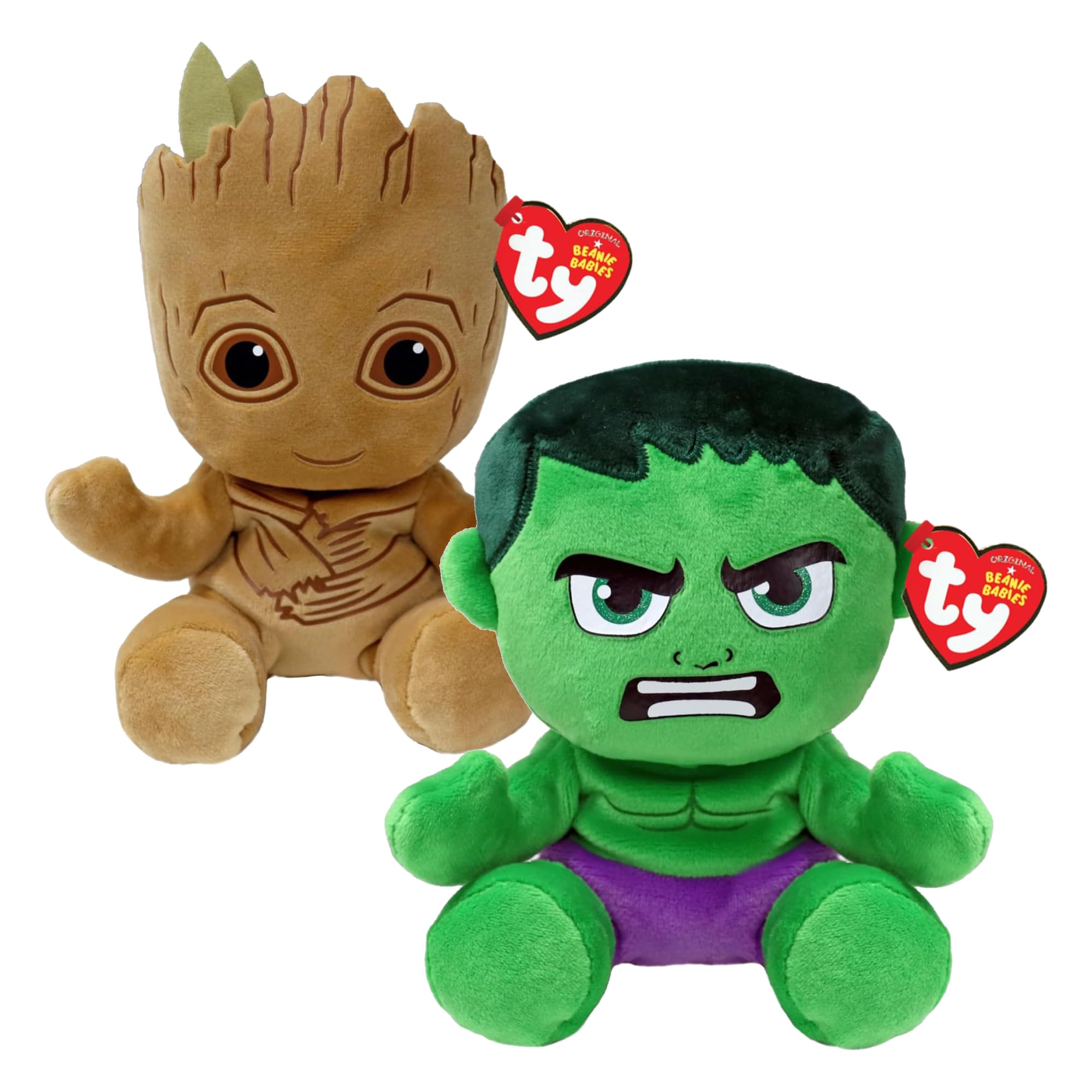TY Marvel Multipacks Groot & Hulk Beanie Babies - Soft Plush Toys for Kids, Baby Toys, Collectible Stuffed Teddy, Plushies for Kids