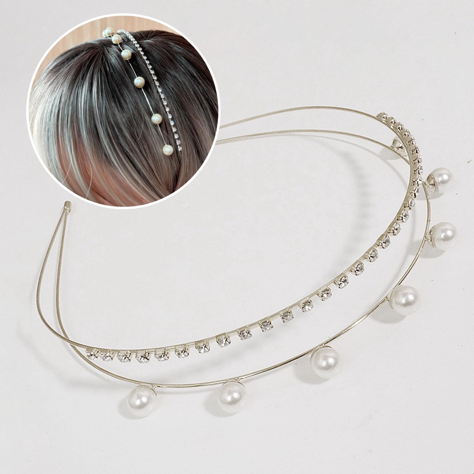Bride Headband Pearl Rhinestones Hair Bands, Bridal Wedding Headbands, Bridesmaid Flower Girl Elegant Tiara Hair Accessories for Women & Girls Non-slip Prom Party Hairband