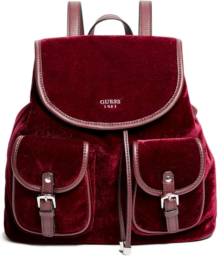 guess red leather backpack