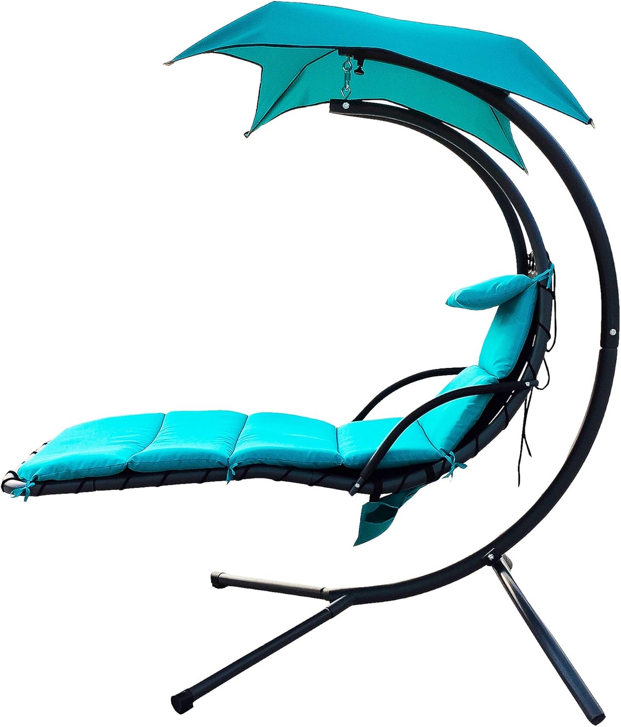 BalanceFrom Hanging Curved Chaise Lounge Chair Swing with Cushion, Pillow, Canopy, Stand and Storage Pouch, 330-Pound Capacity, Aqua : Sports & Outdoors