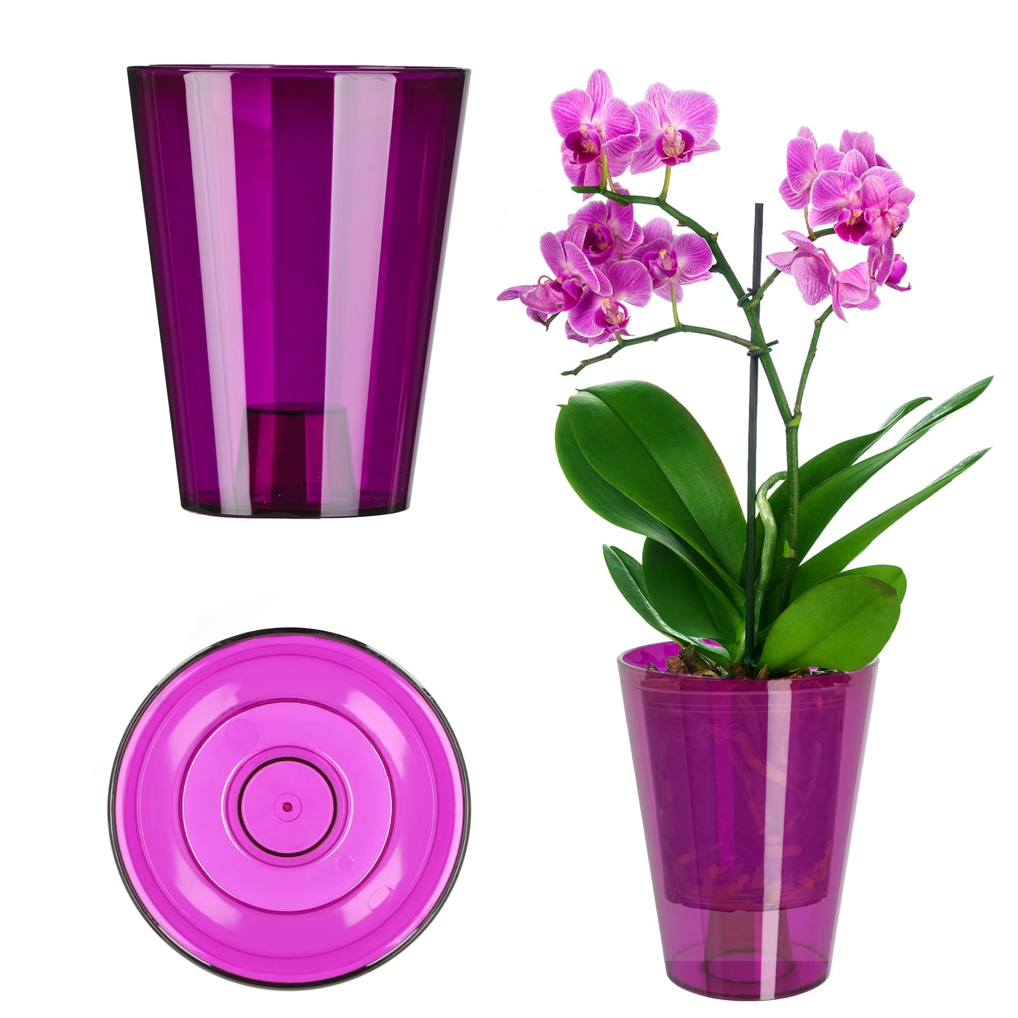 KADAX Orchid Pot, Plastic Flowerpot in Several Colours, Lightweight Plant Pot in Multiple Sizes, Elegant Pot for Living Room, Office and Bedroom (⌀12 cm, Round, Plum)